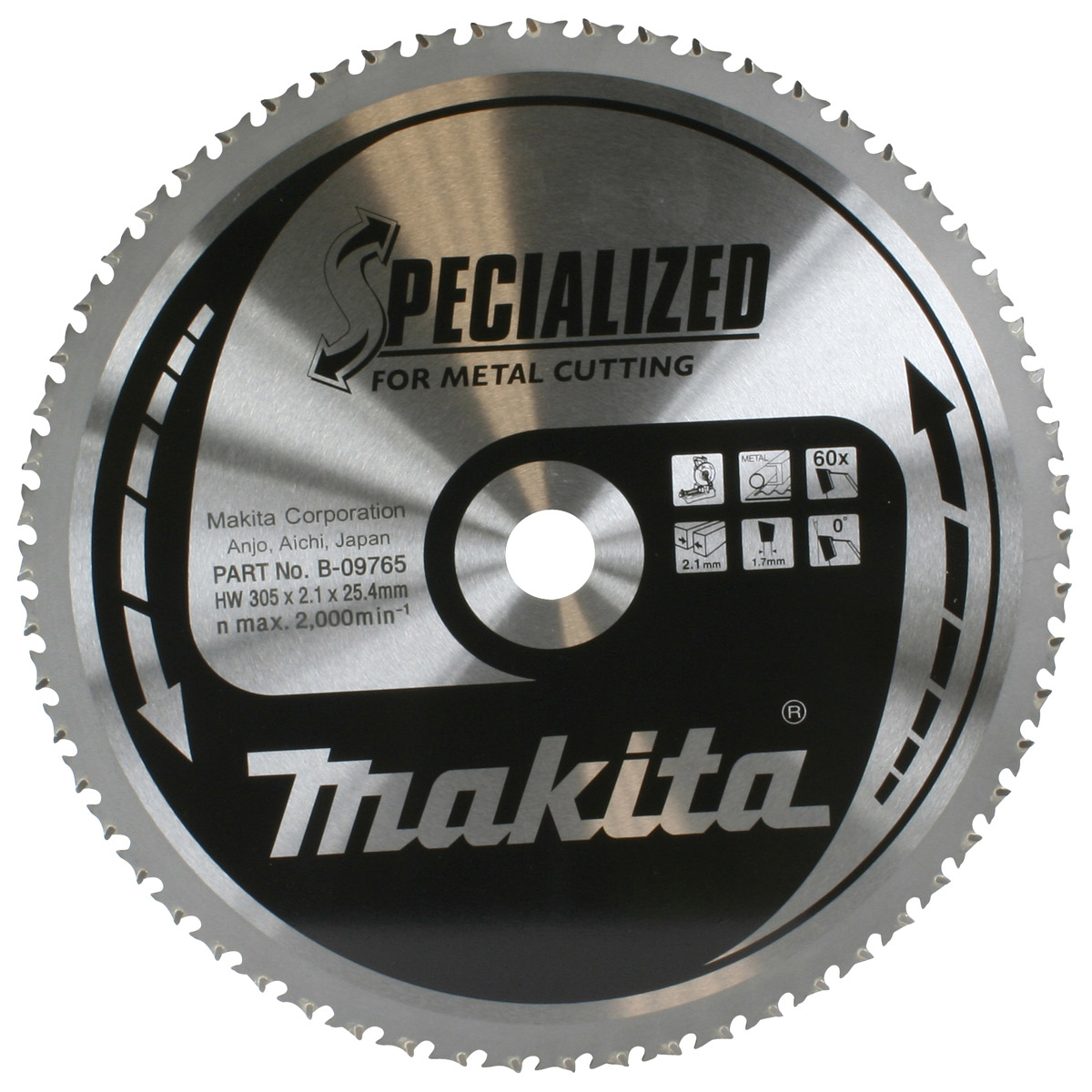 Sagblad for metall Makita; 305x1,7x25,4 mm; Z60; -5°