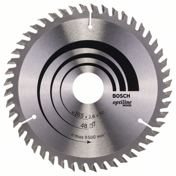 Sagblad for tre Bosch OPTILINE WOOD; 165x2,6x30,0 mm; Z48; 15°