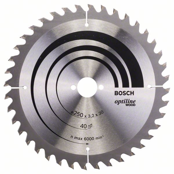 Sagblad for tre Bosch OPTILINE WOOD; 250x3,2x30,0 mm; Z40; 15°