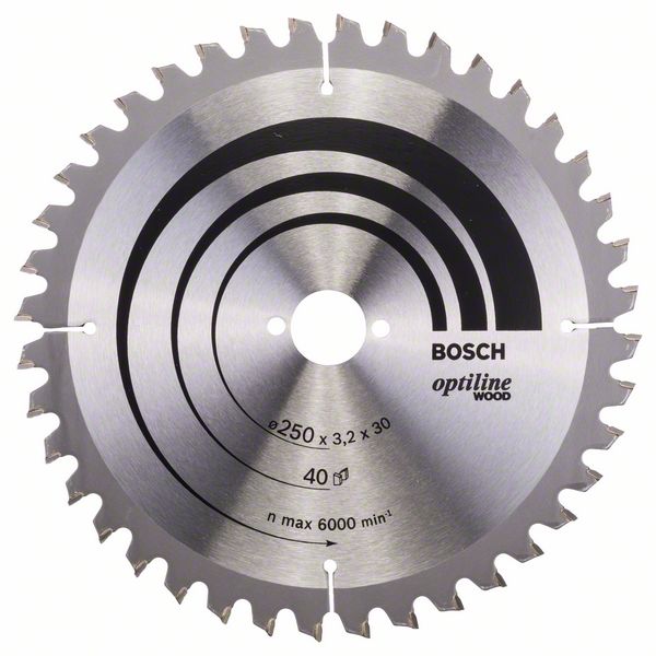 Sagblad for tre Bosch OPTILINE WOOD; 250x3,2x30,0 mm; Z40; -5°