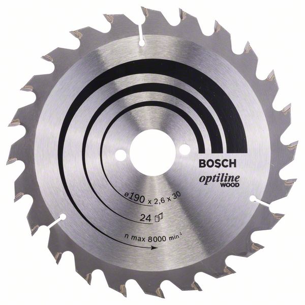 Sagblad for tre Bosch OPTILINE WOOD; 190x2,6x30,0 mm; Z24; 15°