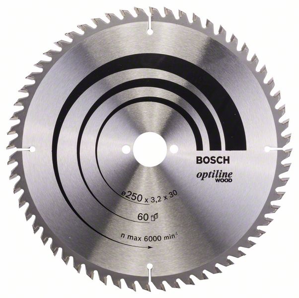 Sagblad for tre Bosch OPTILINE WOOD; 250x3,2x30,0 mm; Z60; 15°