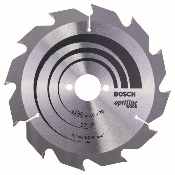 Sagblad for tre Bosch OPTILINE WOOD; 190x2,6x30,0 mm; Z12; 15°