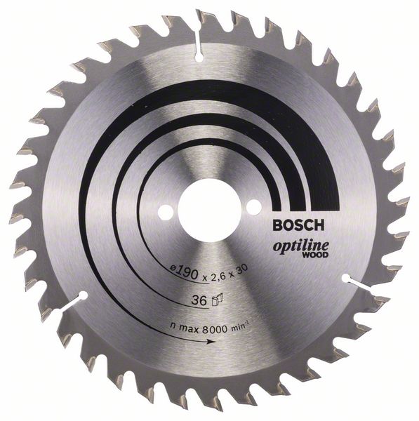 Sagblad for tre Bosch OPTILINE WOOD; 190x2,6x30,0 mm; Z36; 15°