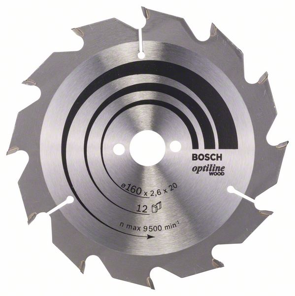 Sagblad for tre Bosch OPTILINE WOOD; 160x2,6x20,0 mm; Z12; 15°