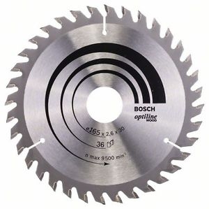 Sagblad for tre Bosch OPTILINE WOOD; 165x2,6x30,0 mm; Z36; 15°