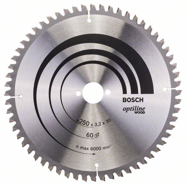 Sagblad for tre Bosch OPTILINE WOOD; 250x3,2x30,0 mm; Z60; -5°