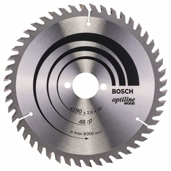Sagblad for tre Bosch OPTILINE WOOD; 190x2x30,0 mm; Z48; 15°