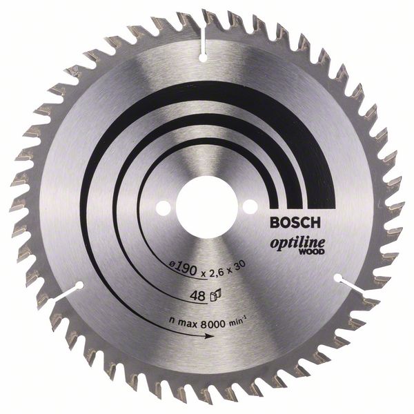 Sagblad for tre Bosch OPTILINE WOOD; 190x2,6x30,0 mm; Z48; 15°