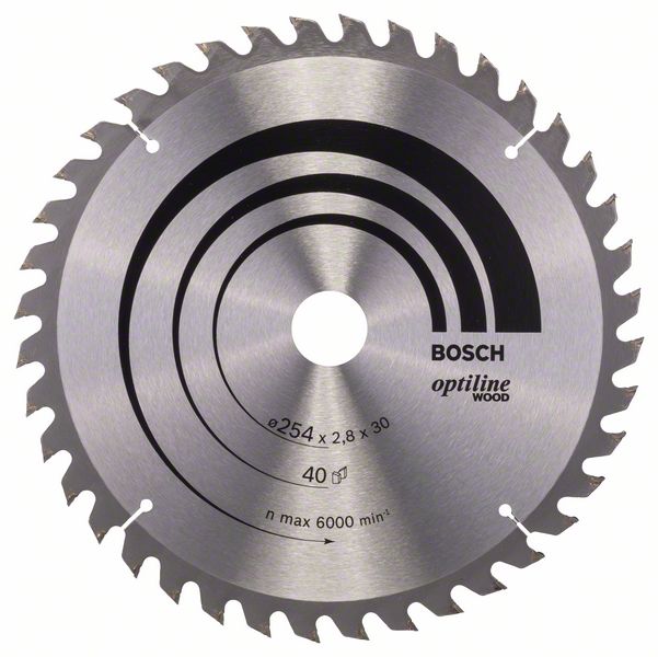 Sagblad for tre Bosch OPTILINE WOOD; 254x2,8x30,0 mm; Z40; -5°