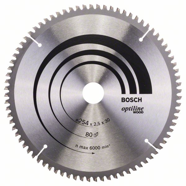 Sagblad for tre Bosch OPTILINE WOOD; 254x2,5x30,0 mm; Z80; 15°
