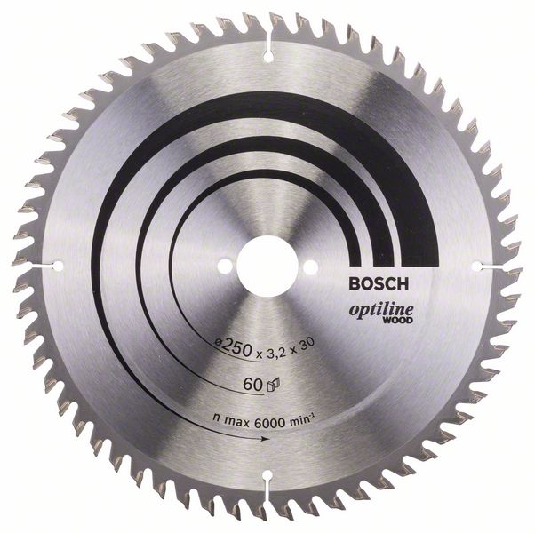 Sagblad for tre Bosch OPTILINE WOOD; 250x3,2x30,0 mm; Z60; 10°