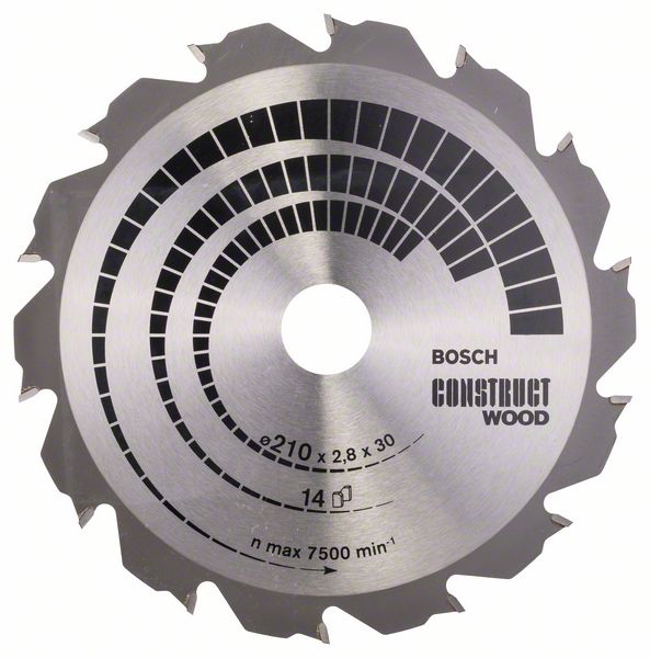 Sagblad for tre Bosch CONSTRUCT WOOD; 210x2,8x30,0 mm; Z14; 12°