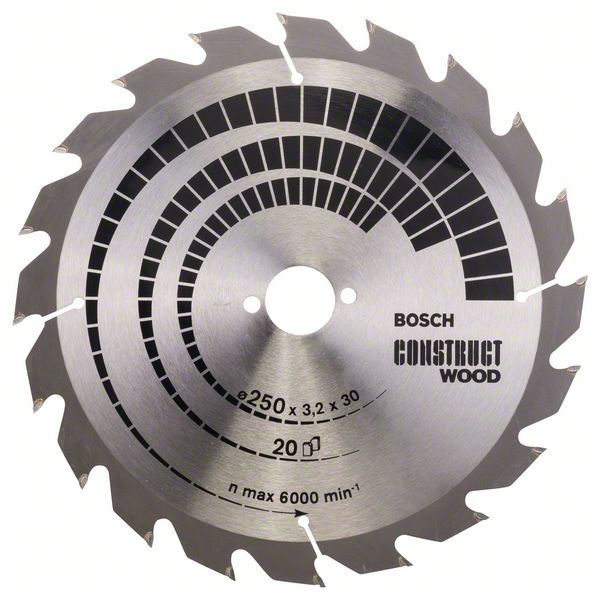 Sagblad for tre Bosch CONSTRUCT WOOD; 250x3,2x30,0 mm; Z20; 15°