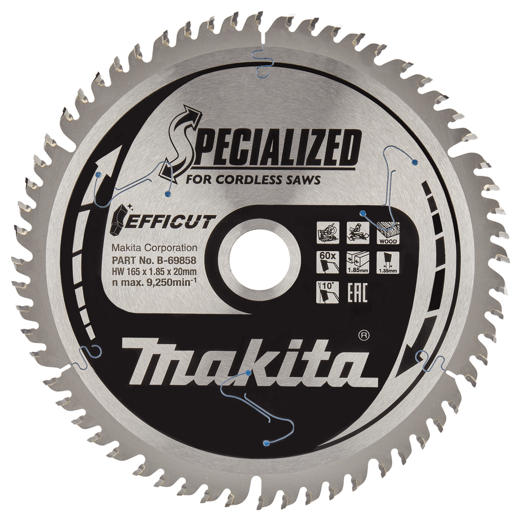 Sagblad for tre Makita Efficut; 165x1,85x20 mm; Z60; 10°