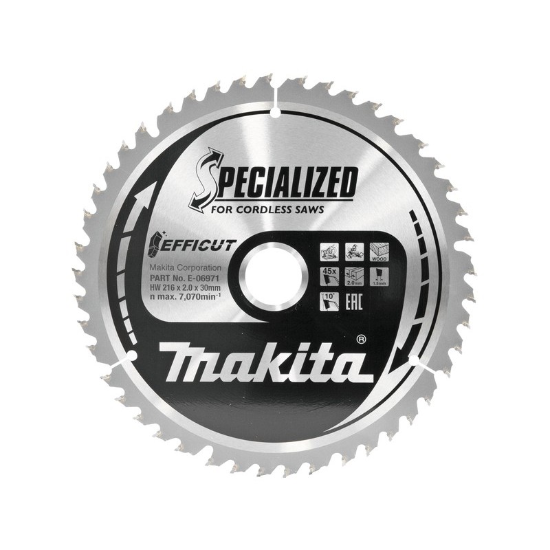 Sagblad for tre Makita Efficut; 216x1,5x30 mm; Z80; 10°