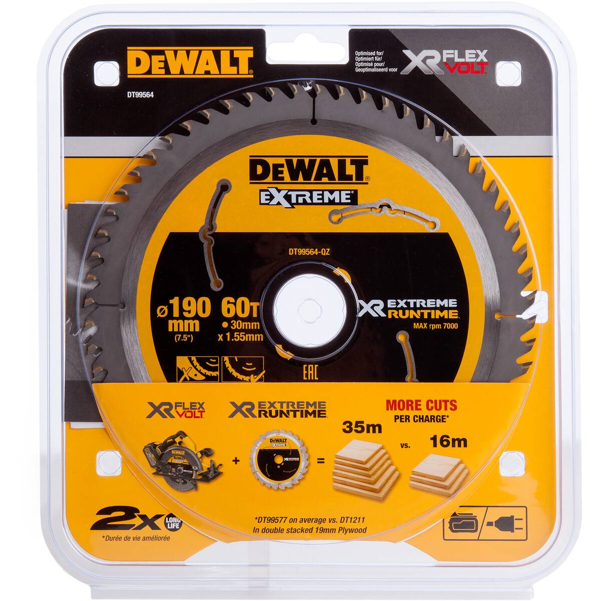 Sagblad for tre DeWalt XR Extreme; 190x1,55x30 mm; Z60