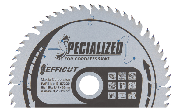 Sagblad for tre Makita EFFICUT; 165x1,45x20,0 mm; Z56; 23°