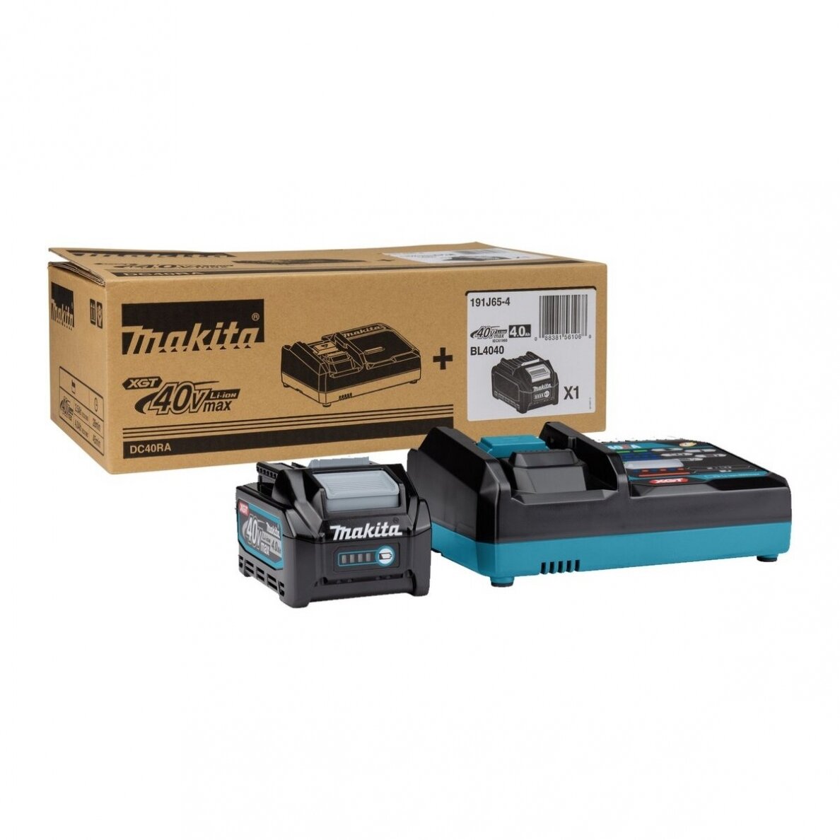 Tilbehørsett Makita 191J65-4; 40 V; 4,0 Ah batteri + lader DC40RA