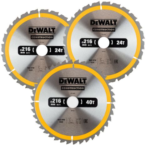 Sagblad for tre DeWalt DT1962; 216 mm; 2x24T; 1x40T; 3 stk
