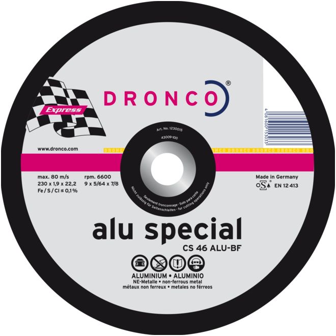 Abrasiv kappeskive Dronco SPECIAL CS 46 ALU; 230x1,9x22,23 mm; 1 stk