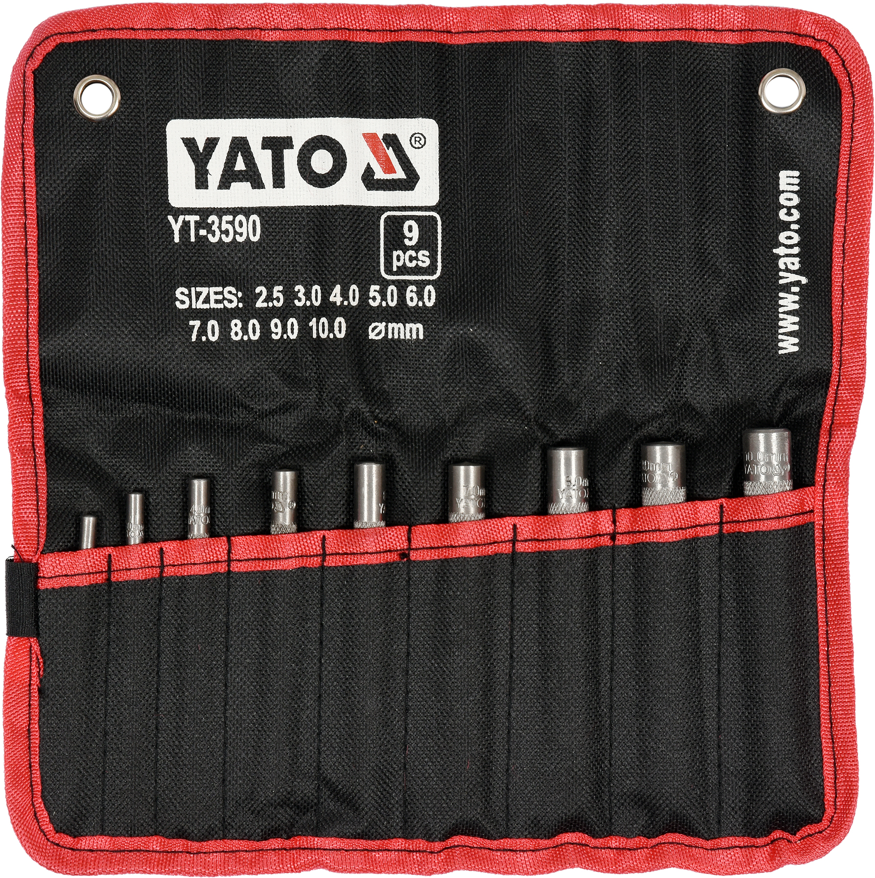 Hullpiper til lær Yato YT-3590; 2,5-10 mm; 9 stk