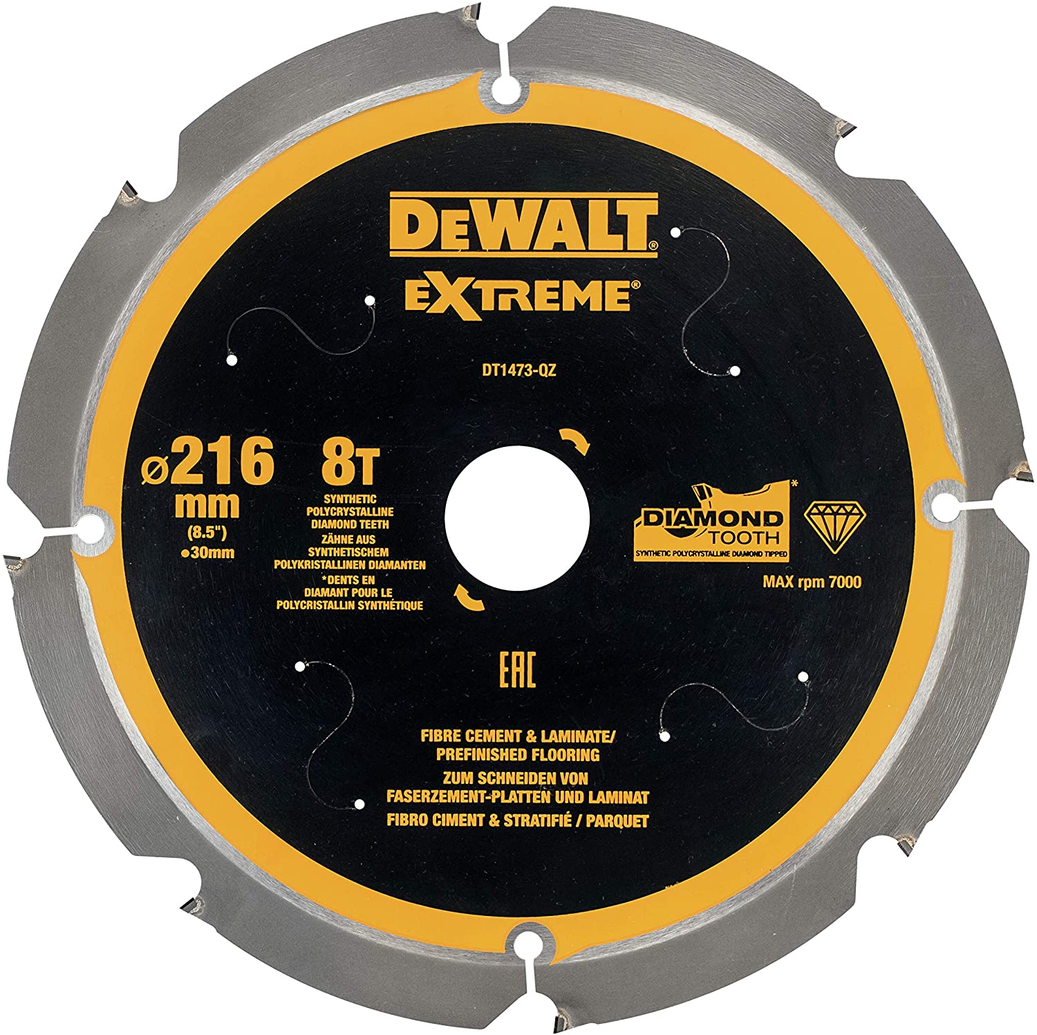 Sagblad for fiber sement DeWalt DT1473-QZ; 8T; 216x30 mm