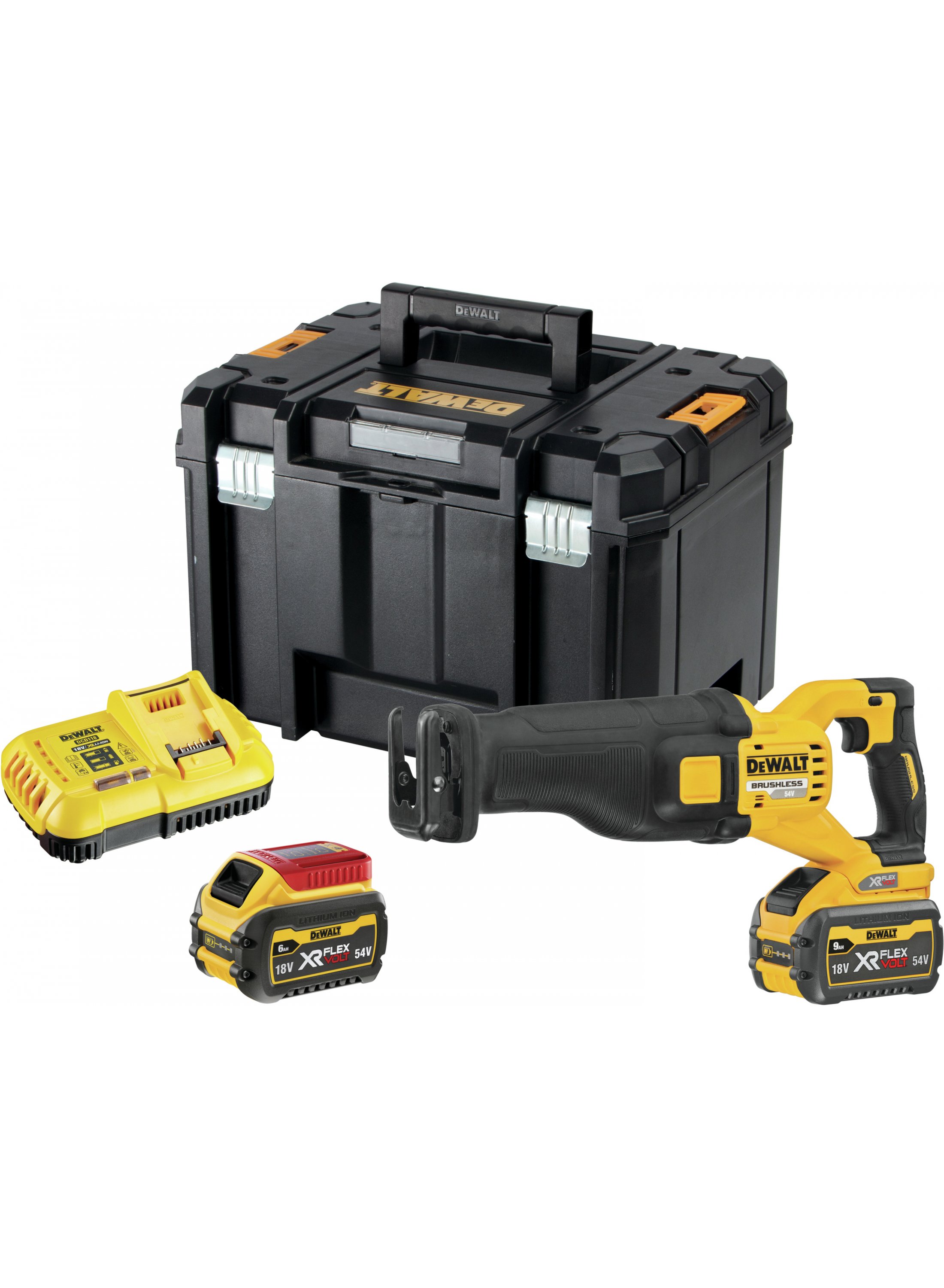 Batteridrevet tigersag DeWalt DCS389X2-QW; 54 V; 2x9,0 Ah batt.