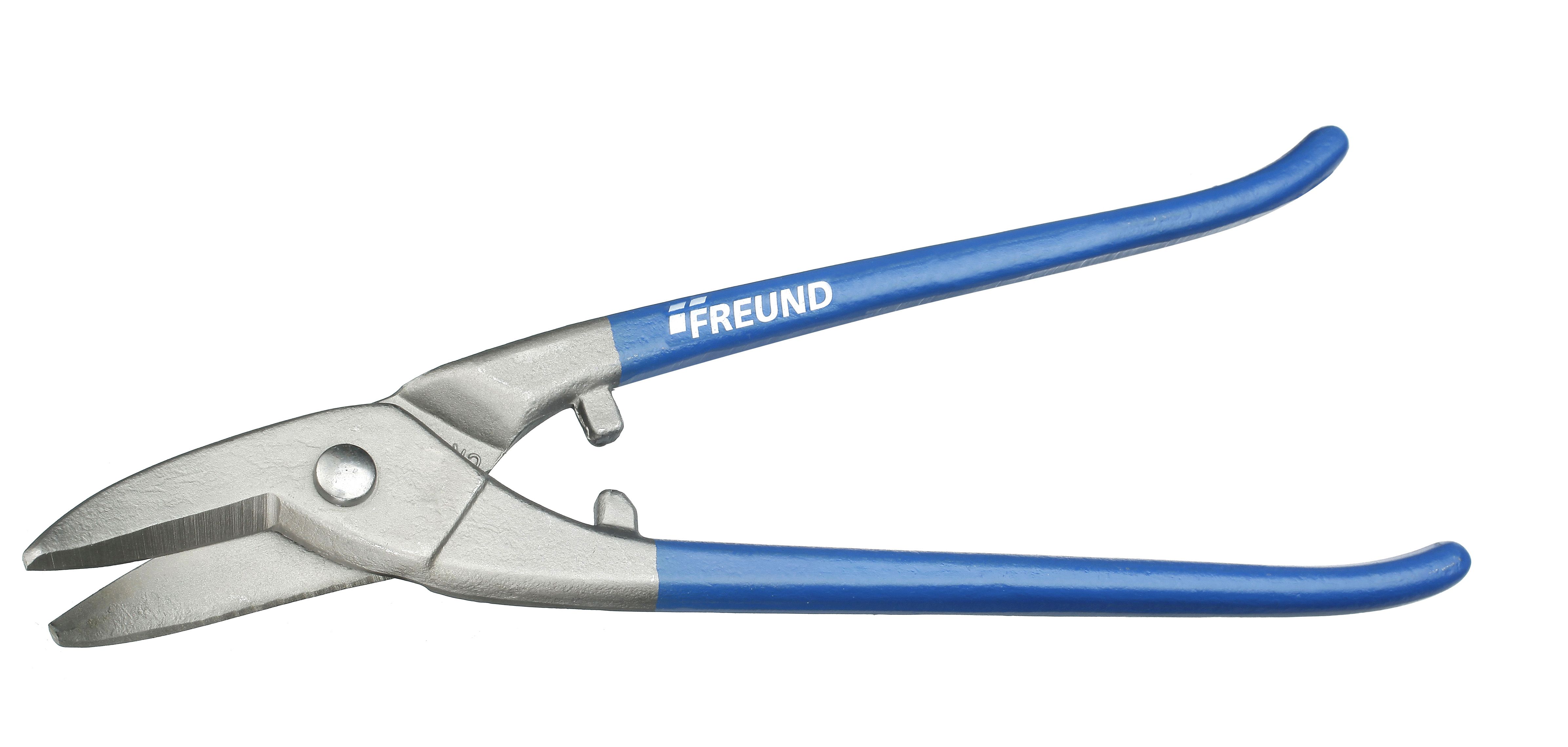 Tinnklipp med buede kniver Freund; 250 mm; for venstre hånd