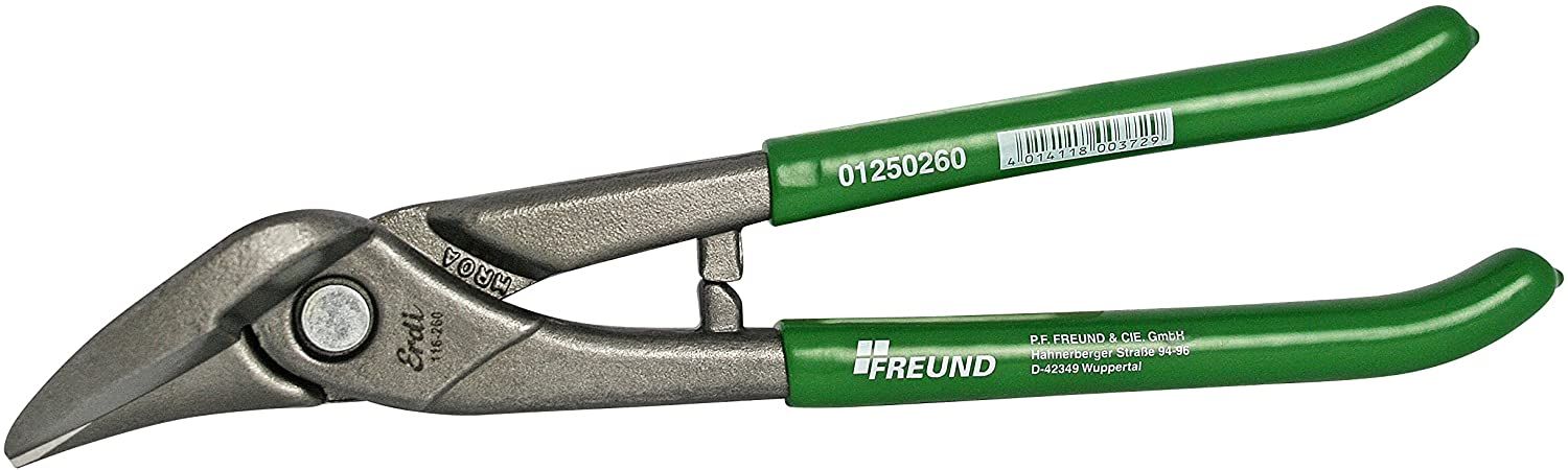 Tinnklipp med buede kniver Freund; 260 mm; for høyre hånd