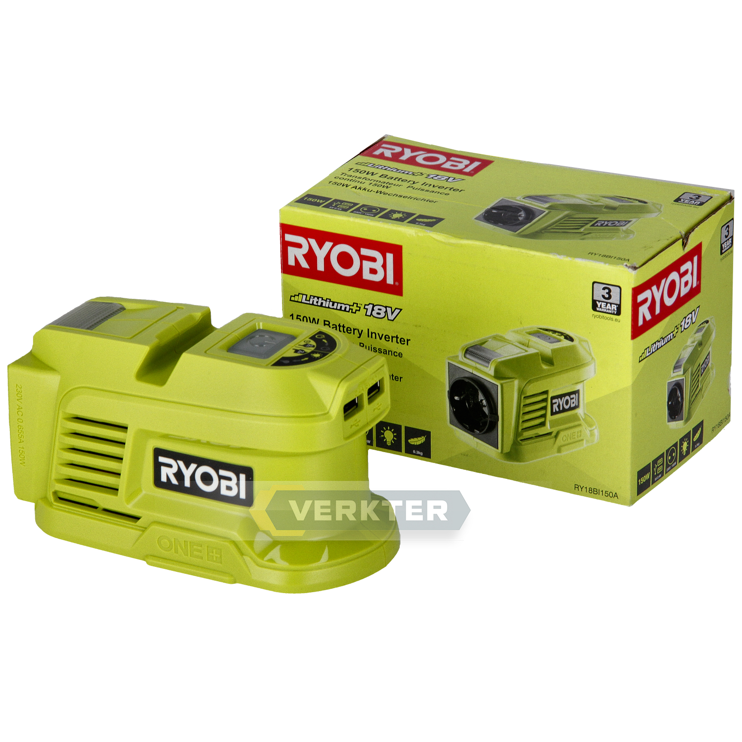 Batteriadapter Ryobi RY18BI150A-0; 230 V -> USB (x2); For lading av telefonbatterier