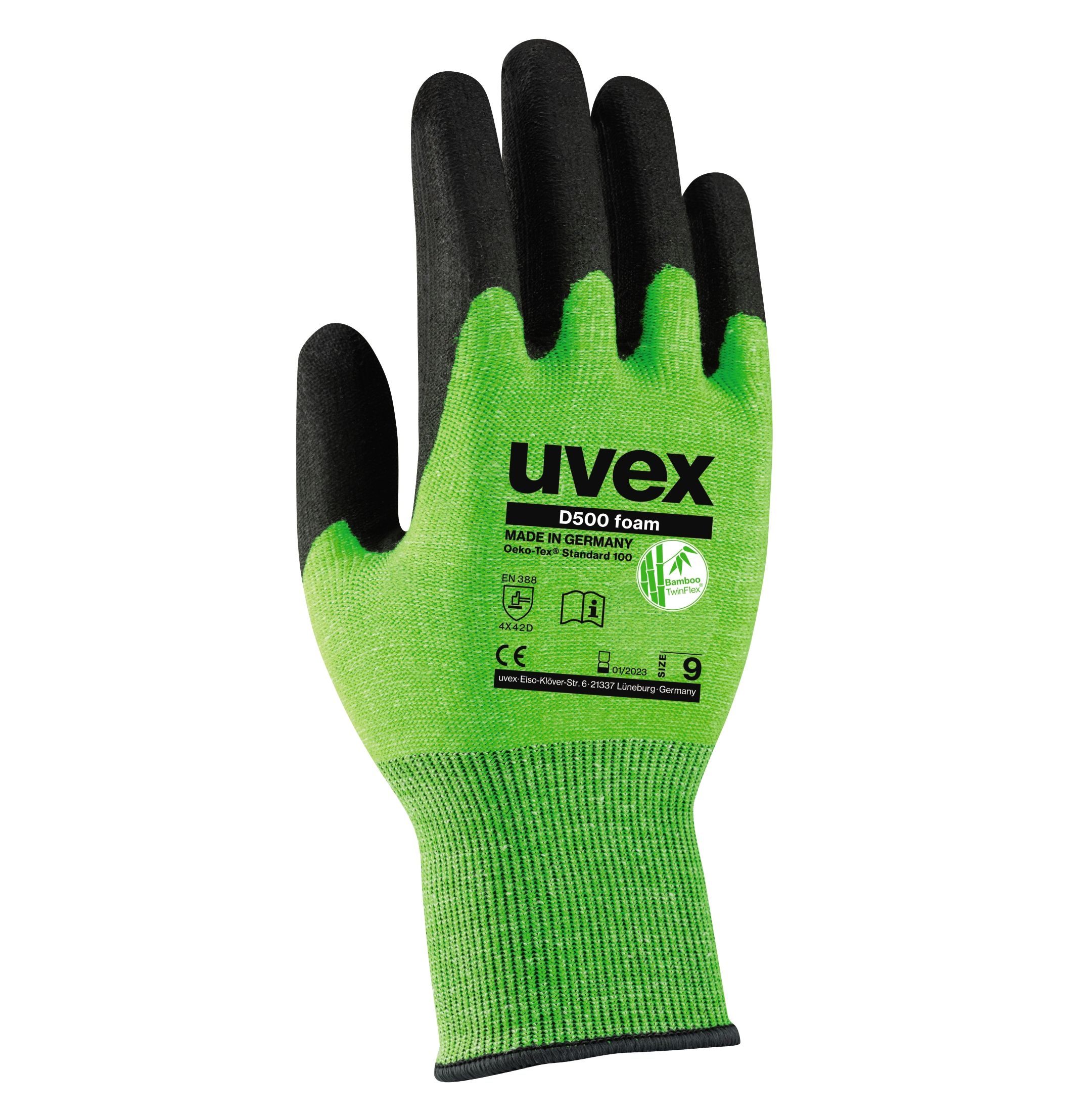Hansker Uvex D500; D/5; HPE; 9 størrelse; grønn