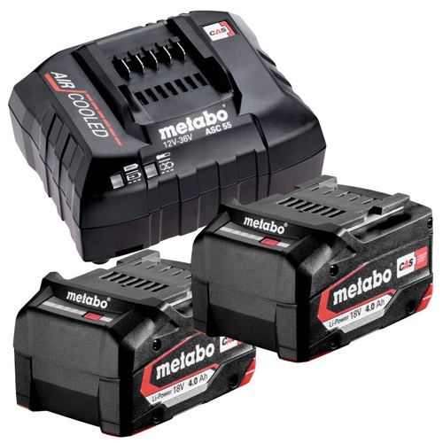 Batteri Metabo; 18 V; 2x4,0 Ah + lader ASC 55
