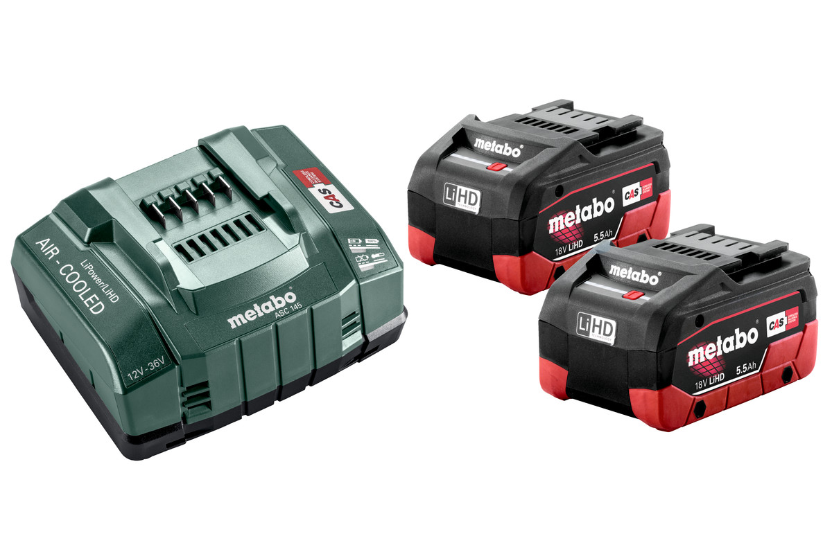 Batteri Metabo; 18 V; 2x5,5 Ah + lader ASC 145