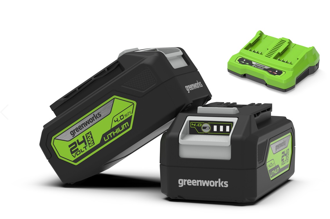 Tilbehørsett Greenworks GSK24B4X; 24 V; 2x4,0&nbsp;Ah + lader