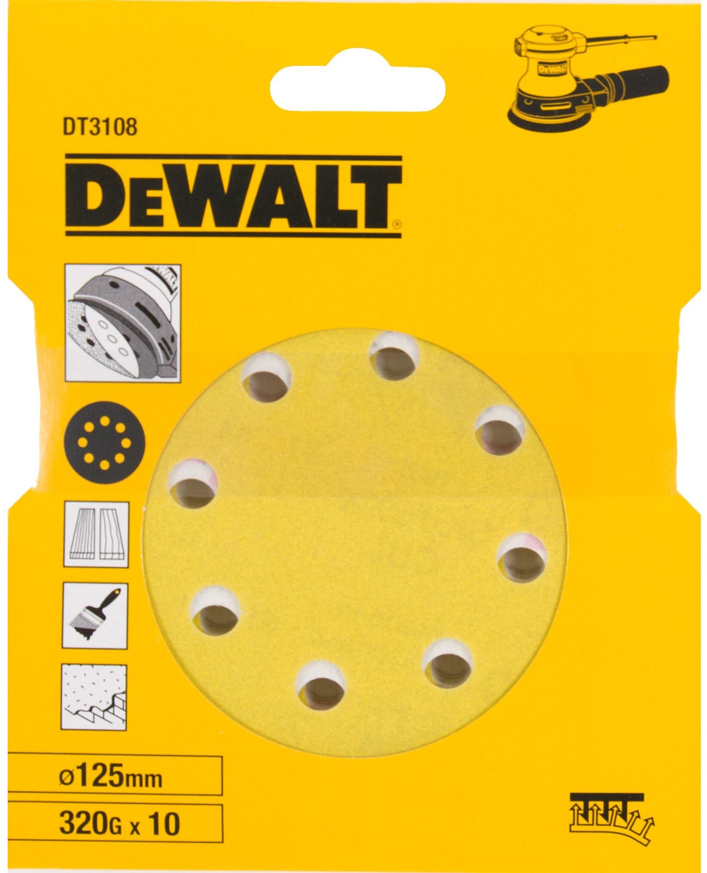 Sandpapir for farge DeWalt DT3108-QZ; K320; 125 mm; P320; 10 stk