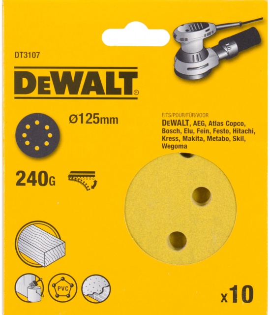 Sandpapir DeWalt DT3107-QZ; K240; 125 mm; 10 stk