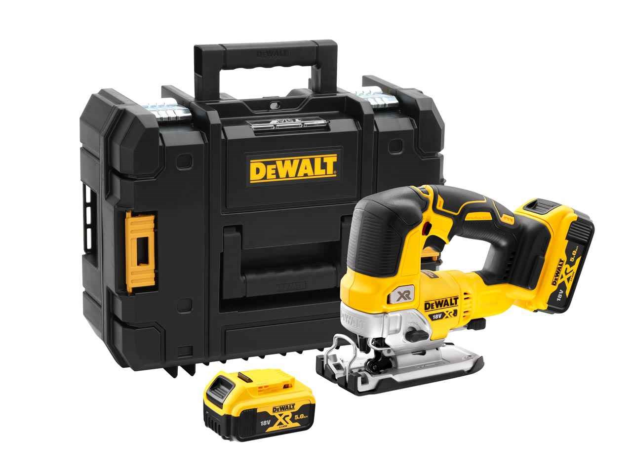 Batteridrevet stikksag DeWalt DCS334P2-QW; 18 V; 2x5,0 Ah batt.