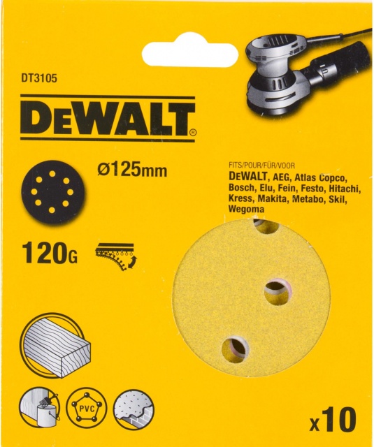 Sandpapir DeWalt DT3105-QZ; K120; 125 mm; 10 stk