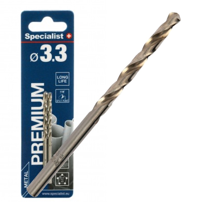 Bor for metall Specialist Premium; 3,3x65 mm; 2 stk