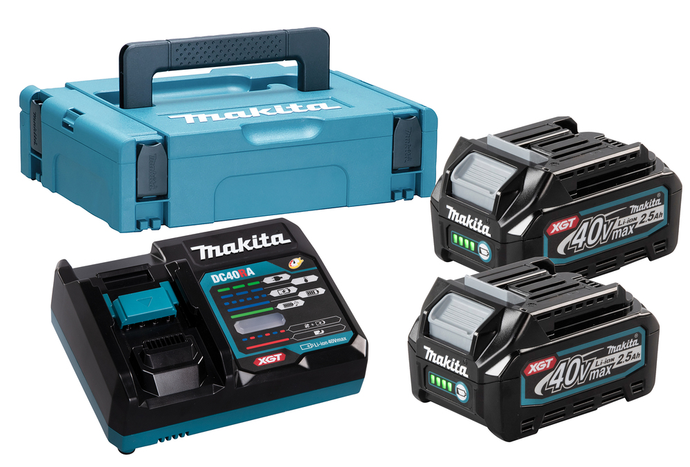 Batteri Makita 191J81-6; XGT; 40 V; 2x2,5 Ah; Li-ion + lader + koffert
