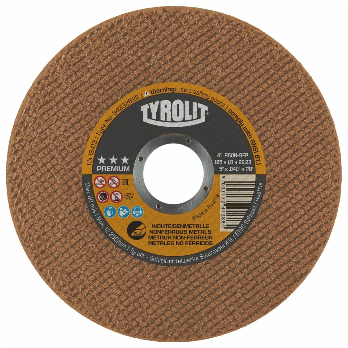 Sagblad for aluminium Tyrolit 34332824; 41F; 125x1,6x22,23 mm; A46N-BFP