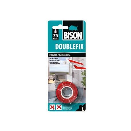 Tosidig tape Bison 6312504 Doublefix; 19 mm; 1,5 m; gjennomsiktig