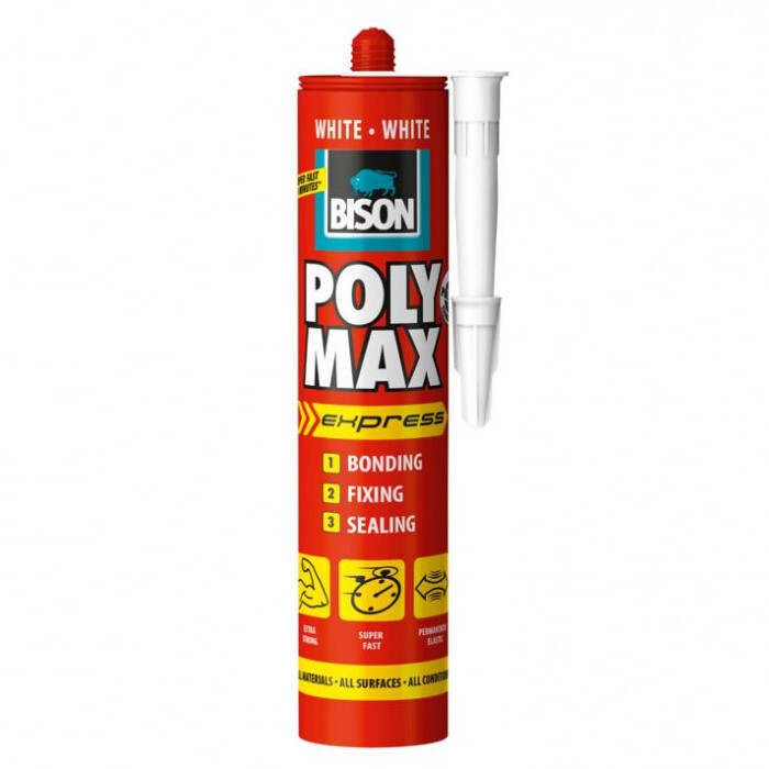 Tetningsmiddel for innendørs og utendørs arbeid Bison 1190903 Poly Max; 280 ml; hvit