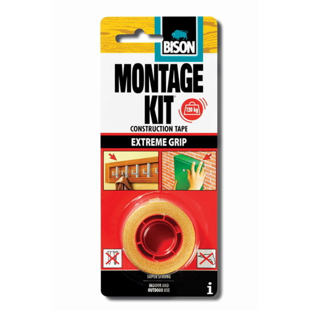 Tosidig tape Bison 6305487 Montage kit Extreme Grip; 19 mm; 1,5 m; gjennomsiktig