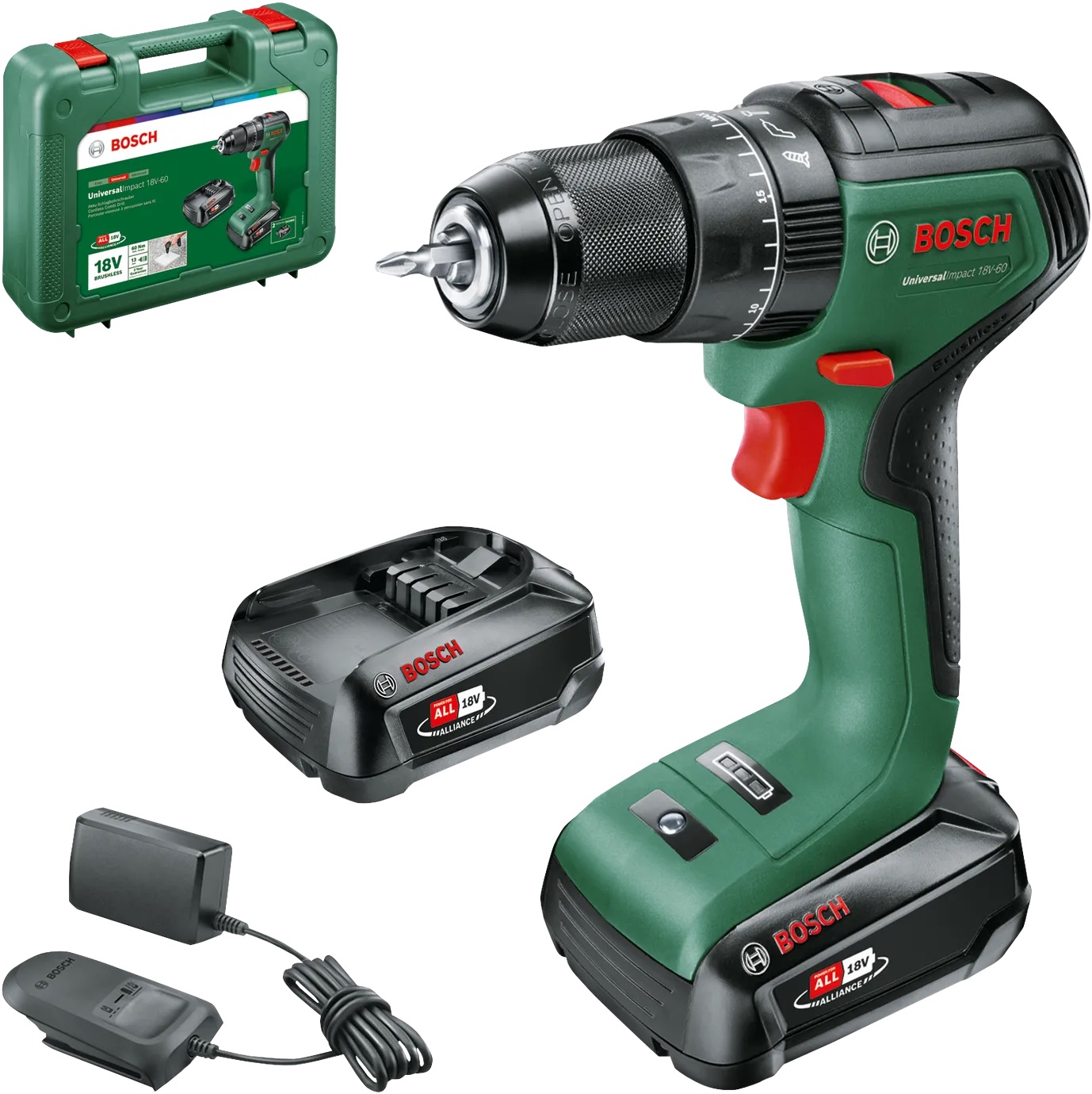 Slagskrutrekker / bor Bosch UniversalImpact 18V-60; 18 V; 2x2,0 Ah batt.
