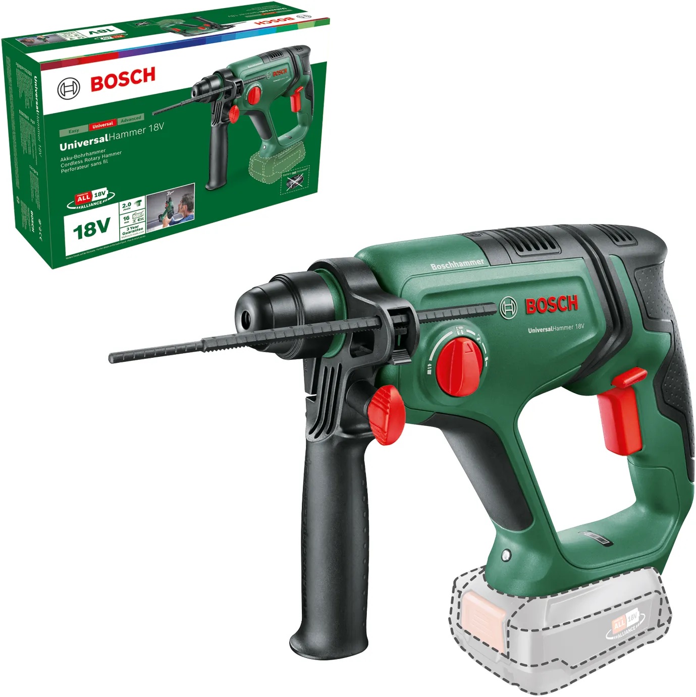 Borhammer Bosch Universal Hammer 18V; 18 V; 2,0 J; SDS-plus (uten batteri og lader)