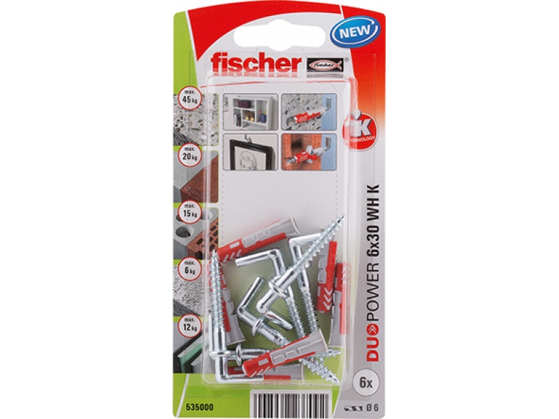 Nylonplugg med skrue Fischer WH K NV; 6x30 mm; 6 stk
