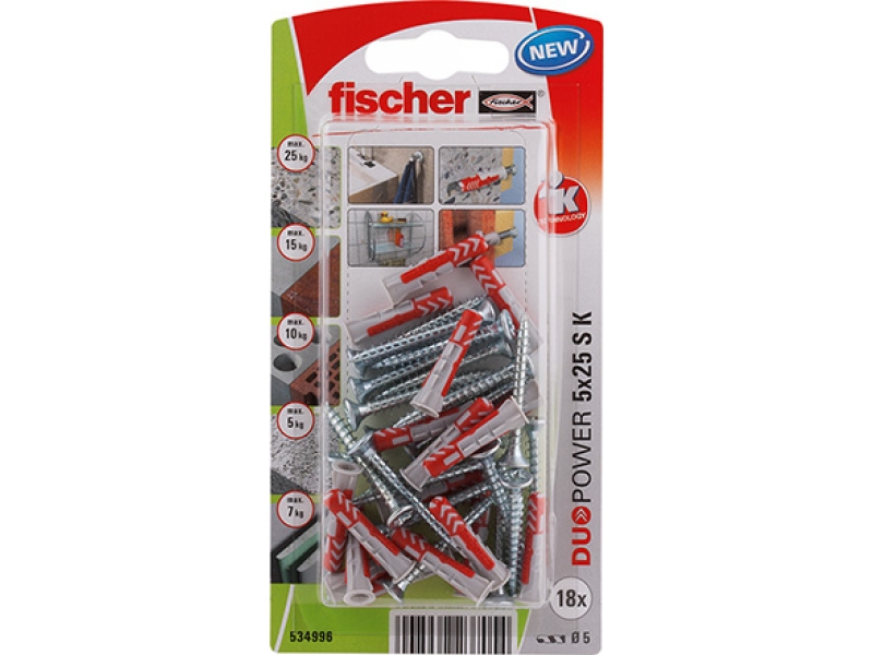 Nylonplugg med skrue Fischer S K NV; 8x40 mm; 8 stk