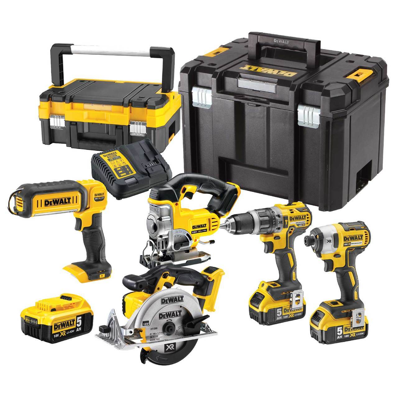 Verktøysett DeWalt (DCD796 + DCF887 + DCS331 +DCS391 + DCL050); 18 V; 3x5,0 Ah batt.